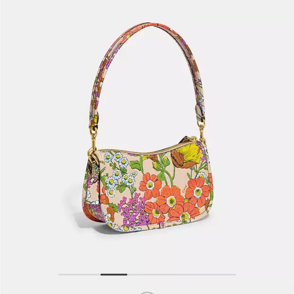 Coach Floral Print Shoulder Bag in Cream, Orange, Green, Pink - Picture 6 of 15